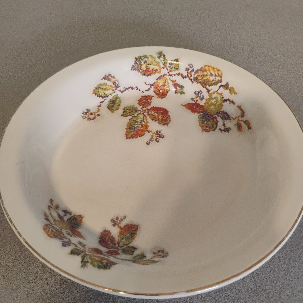Salem China Vintage Needlepoint Floral Design Round Serving Bowl